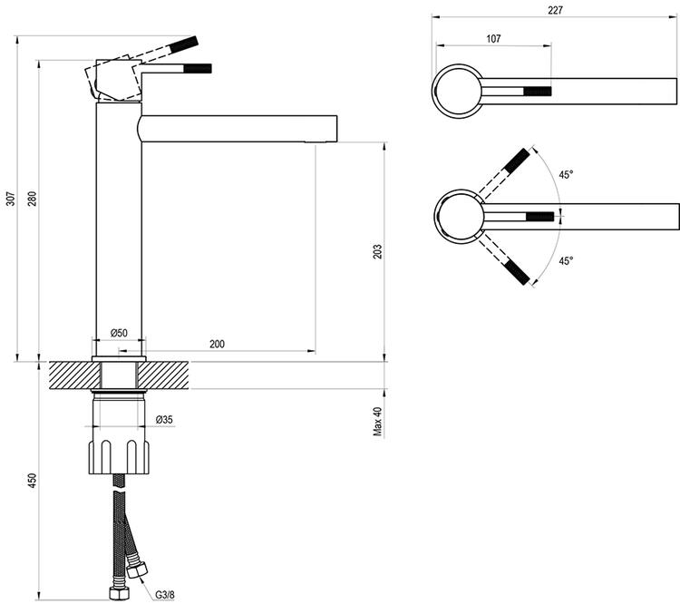 NX 015.20BLM Umyvadlová stojánková baterie 280 mm, bez výpusti, černá matná