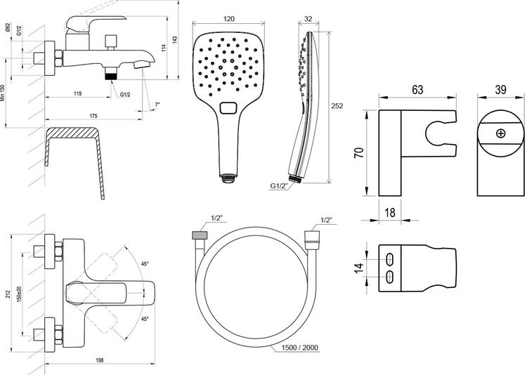 FL 022.00CR.+S Vanová nástěnná baterie se sprchovým setem, chrom