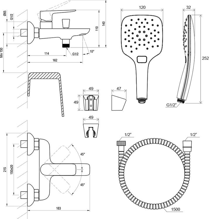 CL 022.00CR.+S Vanová nástěnná baterie se sprchovým setem, chrom