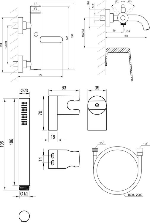 ES 022.10WV.+S Vanová nástěnná baterie se sprchovým setem, White Velvet