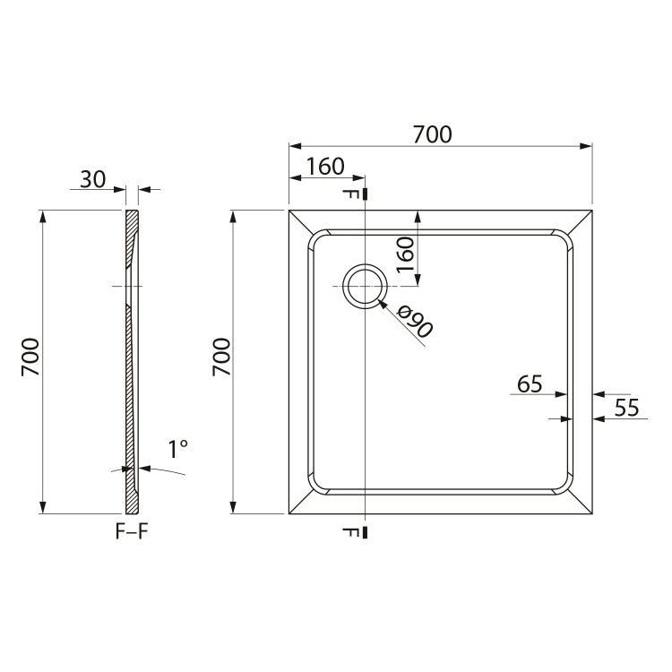 TECMI sprchová vanička z litého mramoru, čtverec 70x70cm, bílá