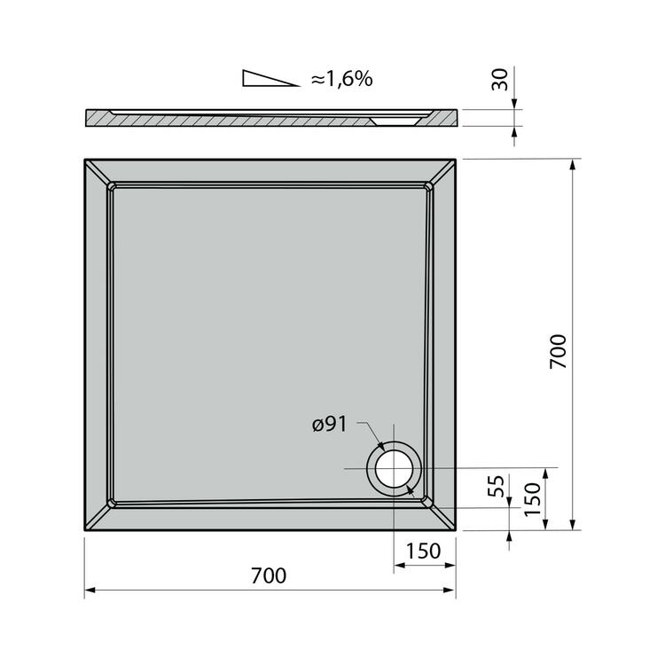 AURA sprchová vanička z litého mramoru, čtverec 70x70cm, bílá