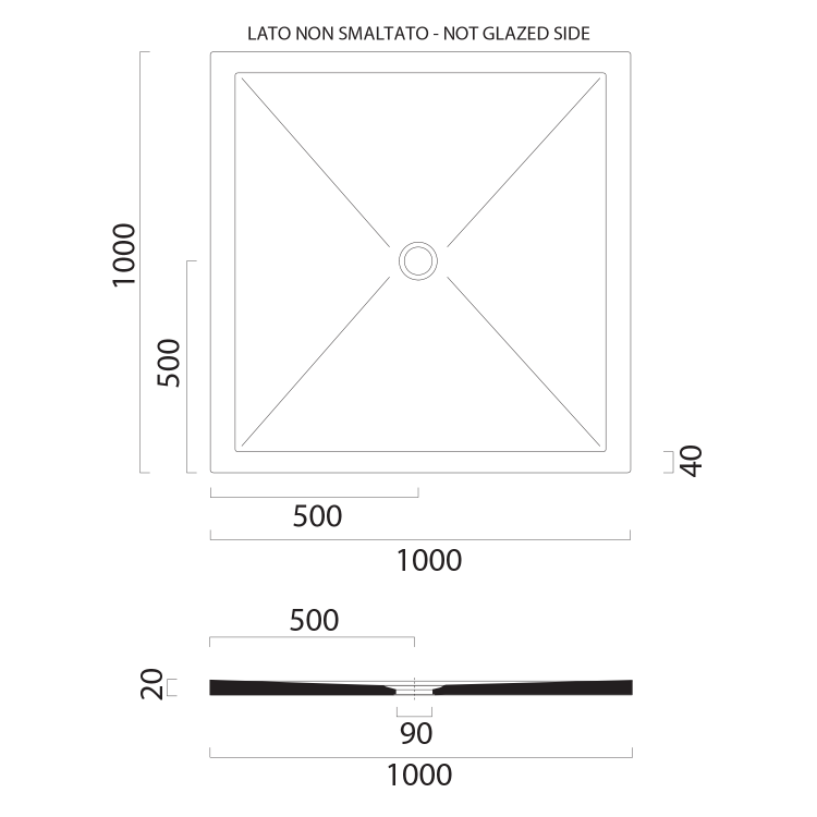 Keramická sprchová vanička, čtverec 100x100x2cm, černá mat