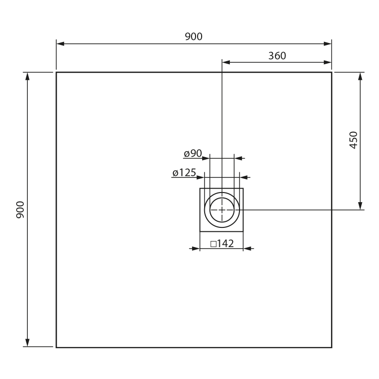 MITIA sprchová vanička z litého mramoru, čtverec 90x90cm, světle šedá