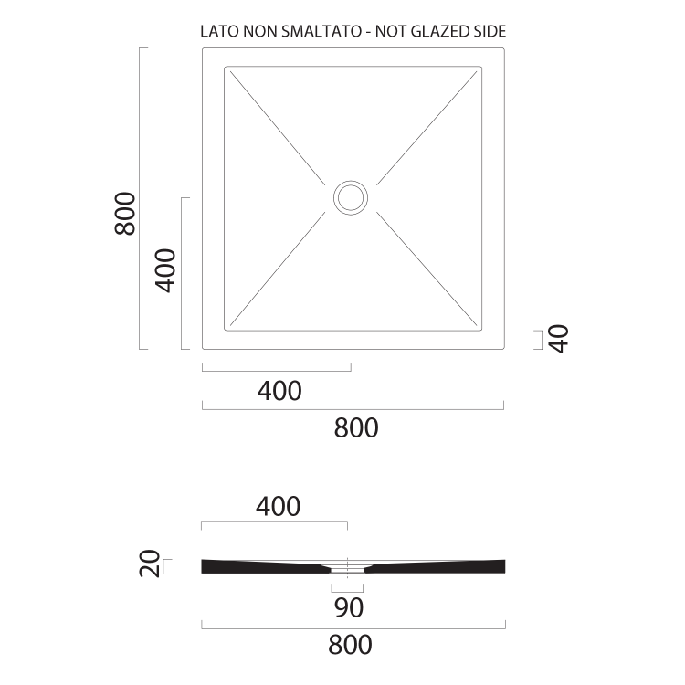 Keramická sprchová vanička, čtverec 80x80x2cm, creta mat