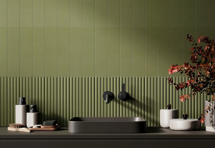 Obklad do koupelny nebo kuchyně barevný Torcello Olive RLV 7,5x30 cm