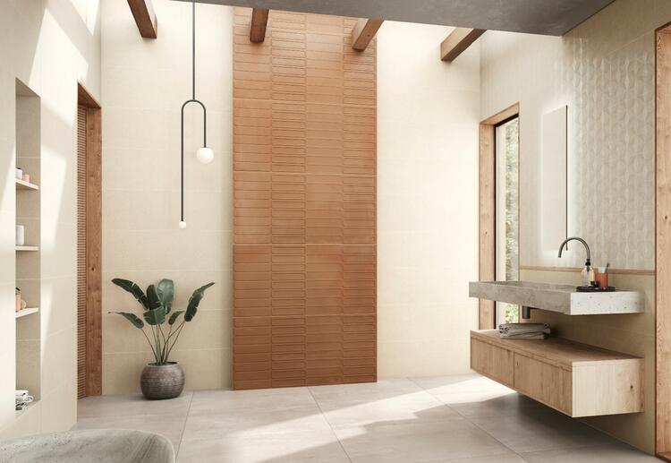 Obklad do koupelny nebo kuchyně v imitaci kamene Cute Cream decor 33,3x100 cm