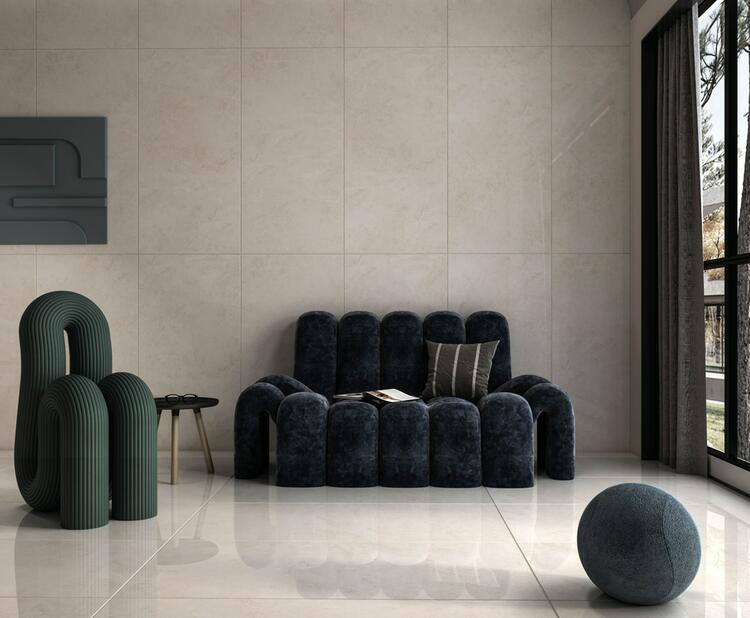 Velkoformátová dlažba imitace kamene Nordic Ivory 60x120 cm lesklá