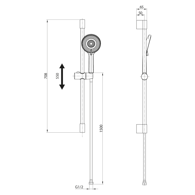 Sprchová souprava, posuvný držák 708mm, černá mat