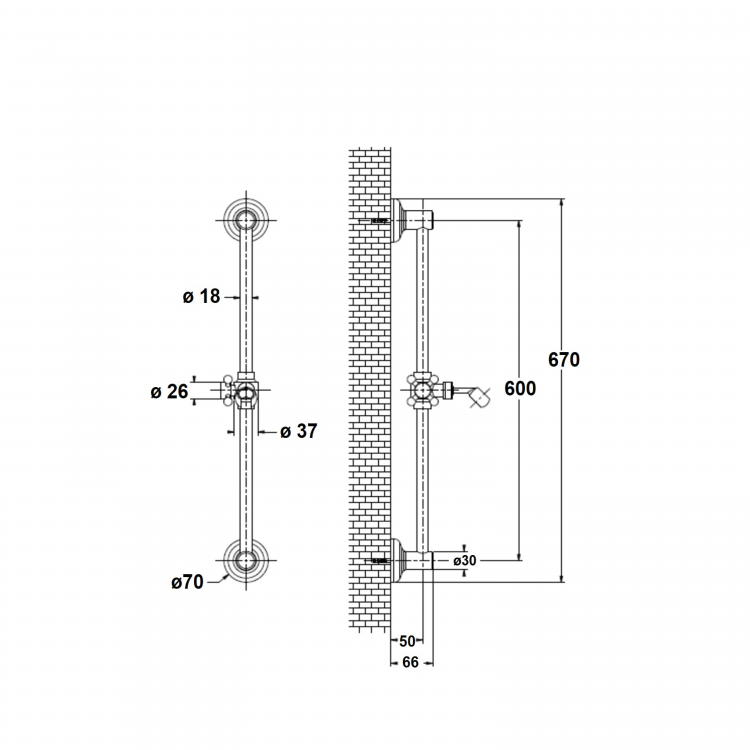 ANTEA sprchová tyč, posuvný držák, kulatá, 670mm, nikl
