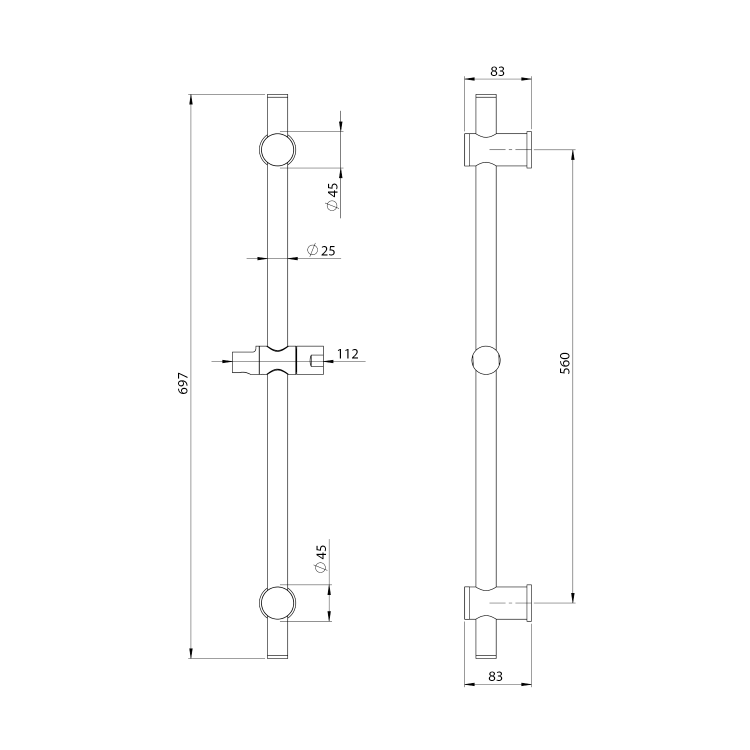 Sprchová tyč, posuvný držák, kulatá, 700mm, zlato mat