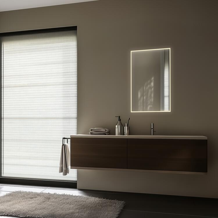 Bílé LED zrcadlo 50 x 70, dotykový senzor OBDELNÍKOVÁ - OSTRÉ ROHY