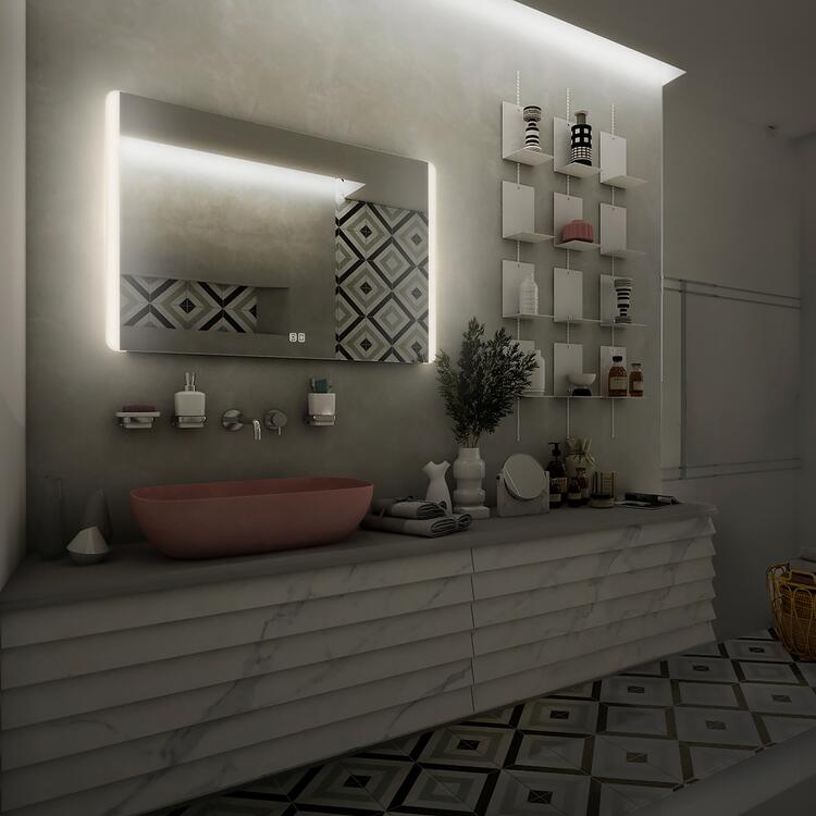 LED zrcadlo 100 x 70, dotykový senzor OBDELNÍKOVÁ - OBLÉ ROHY