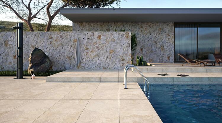 2cm dlažba na terasu imitace kamene Tivoli Beige 60x60x2 cm