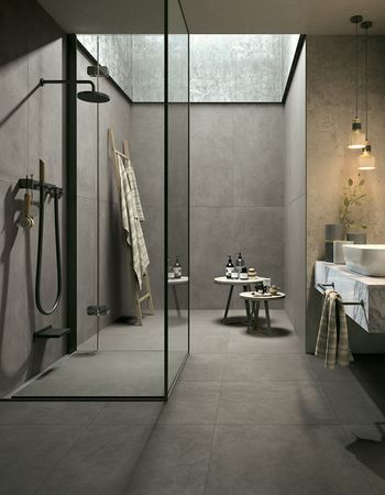 Velkoformátová dlažba a obklad Glocal v jemné imitaci betonu mohou mít rozměr 60x120 cm, 120x120 cm a další až po obří formát 160×320 cm | designy velkoformátových obkladů a dlažeb