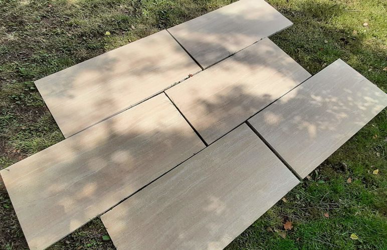 Keramické dlaždice Navona beige 45 × 90 cm v designu kamene | 2cm venkovní dlažba se pokládá bez použití lepidla na terče, do trávy nebo do štěrku