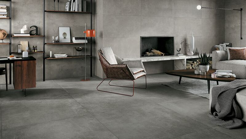 Interiér s keramickou dlažbou a obkladem Glocal | Dlažba imitující beton má propracovaný design a dvanáct krásných odstínů