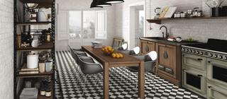 Dlažba Terazzo v retro provedení v kuchyni provedení black decor