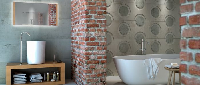 Také v koupelně použijte industriální dlažbu v imitaci betonu