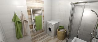 Dlažba imitace dřeva Biarritz Beige v koupelně.