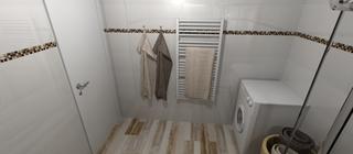 Dlažba imitace dřeva Biarritz Beige v koupelně.