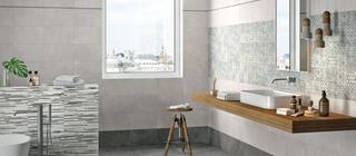 Obklad a dlažba imitace betonu Extreme s dekorem šedá barva v koupelně