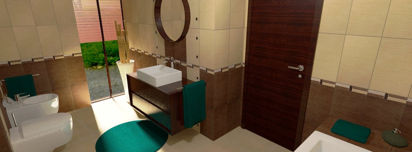 Levný obklad do koupelny Bamboo hnědá a béžová barva v koupelně