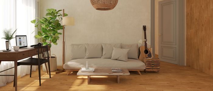 Dlažba v imitaci dřeva Ragusa Camel krásná medová barva v obývacím pokoji