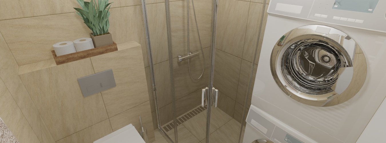 Vizualizace koupelny s dlažbou v imitaci kamene Quartz beige v rozměru 60x60cm