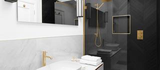 Designové černé obklady Mews ve sprchovém koutu