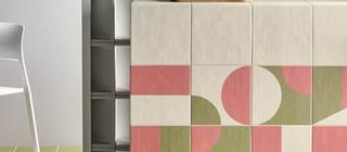 Obklady a dlažba v barvách bílá, růžová, olivová - Puzzle Powder, Murano, Olive