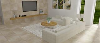 Vizualizace obývacího pokoje s dlažbou imitující beton 6060RO Beige