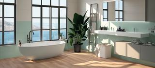 Útulná a moderní koupelna s dlažbou v imitaci dřeva Wooder Clove