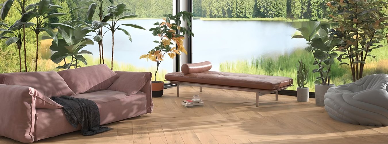Dlažba v imitaci dřeva Prestige carmel hnědá v obývacím pokoji