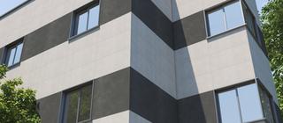 Dlažba imitace betonu Concept bílá a černá barva na fasádě domu