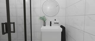 Koupelnový obklad imitující mramor Paris bílá s šedou žilkou v koupelně na stěně