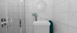 Koupelnový obklad Paris bílá s šedou žilkou imitace mramoru v koupelně na stěně