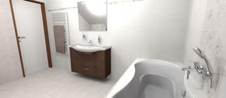 Vizualizace koupelny se světlými nadčasovými obklady Clay, které skvěle prosvětlí prostor