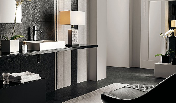 Luxusní obklady a dlažba PALACE LIVING GOLD - Černobílá kombinace luxusních obkladů a luxusní dlažby Palace Living Gold je to pravé do moderní designové koupelny.Luxusní obklady a dlažba PALACE LIVING GOLD - Černobílá kombinace luxusních obkladů a luxusní dlažby Palace Living Gold je to pravé do moderní designové koupelny.